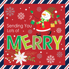 Christmas card with snowman and merry