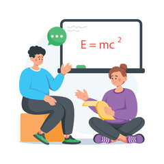 Students engaged in a classroom learning discussion, concept flat illustration