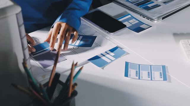 team of UI UX web designer are working together to develop mobile responsive websites with UI UX front end designer previews