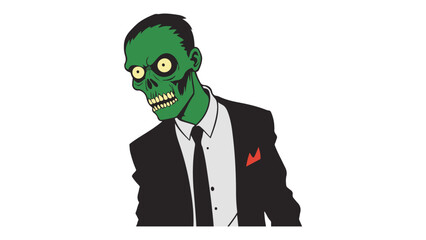 zombie vector illustration, illustration of a zombie in suit with green skin color and angry face expression