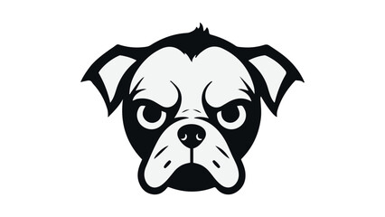 angry pug dog face shape portrait, simple black and white illustration of angry pug dog face on white background