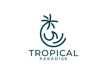 simple palm beach linear style logo design vector