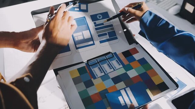 team of UI UX web designer are working together to develop mobile responsive websites with UI UX front end designer previews