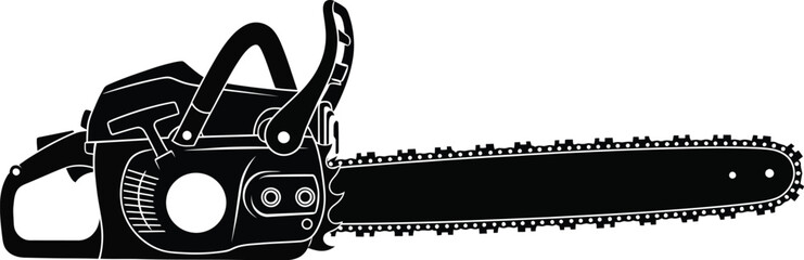 Industrial chainsaw illustration icon for carpentry, power tools, and maintenance design 