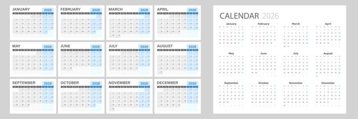 Calendar 2026 year icon in flat style. Planner vector illustration on isolated background. Calender sign business concept.