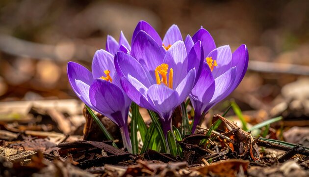 Vibrant purple crocuses in spring