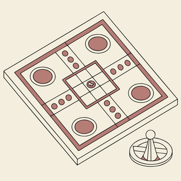 Isometric parcheesi board game with pawn on beige background
