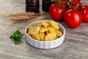Crunchy croutons heap - roasted bread
