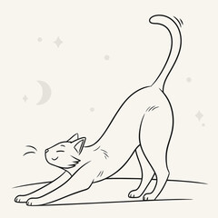 Stretching cat with closed eyes