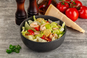 Tasty caesar salad with prawn