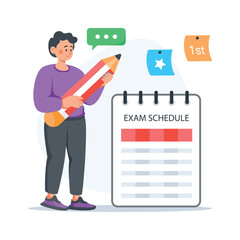 Well designed flat illustration of a student with exam schedule