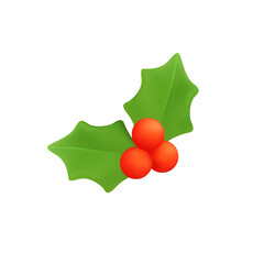 3D Christmas Holly Leaves illustration. Christmas decoration template