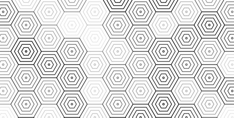 Concentric Hexagonal Pattern, Line Hexagon Geometric Background, Outline Honeycomb Texture BG. Linear Hex Backdrop Wallpaper. White Minimalistic Abstract Backgrounds. Vector Illustration