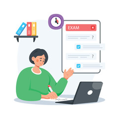 Have a look at this amazing flat style illustration of online exam, premium vector