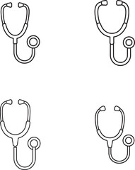 Four hand drawn stethoscope icons representing medical care and healthcare services