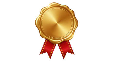 Gold medal with red ribbon isolated on transparent background
