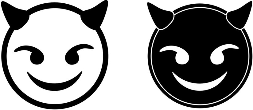 ​Devil Emoji Simple Line Icon. Mischievous Face Symbol Design