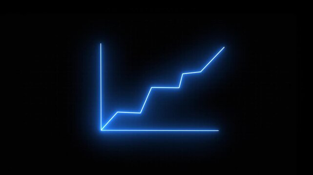 Digital blue neon histogram with a growing business concept. High-tech style technological diagram with a grid. Abstract background.