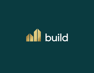 This logo features a modern architectural design emphasizing skyscrapers in gold. It embodies luxury and sophistication, suitable for a construction or development brand.