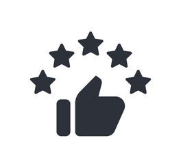 Five Stars Rating and Thumbs Up Icon. Excellent Quality Review Symbol.