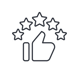 Five Stars Rating and Thumbs Up Icon. Excellent Quality Review Symbol.
