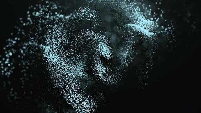 Abstract background with wavy particles and elegant blue digital waves. Seamless looping 4K video.