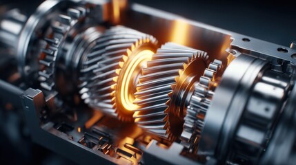Intricate mechanical gears in close-up, showcasing precision engineering and internal design.