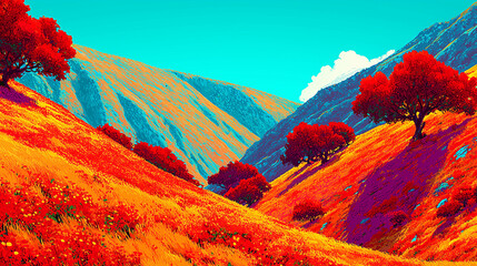 Vivid, colorful landscape digital art	