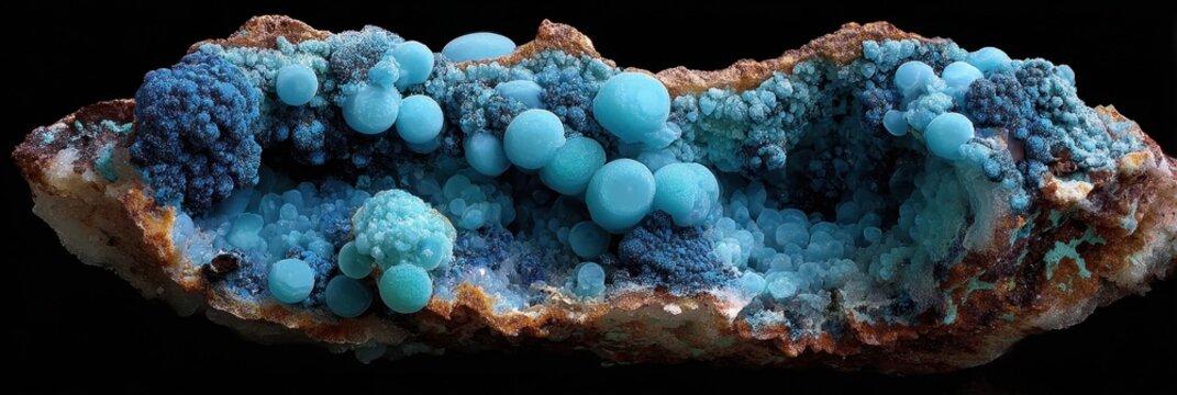 Stunning Hemimorphite Gemstone: A Unique Collection of Calamine Crystals with Turquoise and Blue Hues in Geode Form
