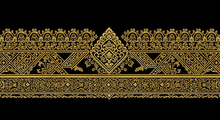 Golden Ornamental Border on Transparent Background - Elegant Design Element