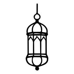 Simple Line Art Icon of Traditional Flat Base Arabic Fanous Lantern PNG for Islamic Holidays and Cultural Decoration