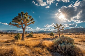 Sunlight Glimmers Through Joshua Trees in Victorville, California: A Breathtaking American Landscape