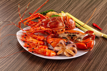 Seafood plate - lobster, crab, prawm octopus
