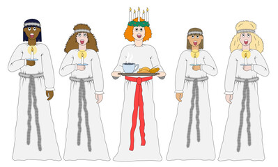 Lucia, a swedish tradition celebrated the 13th of December. Vector Illustration