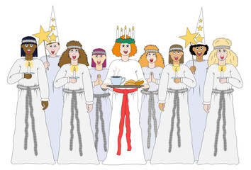 Lucia, a swedish tradition celebrated the 13th of December. Vector Illustration