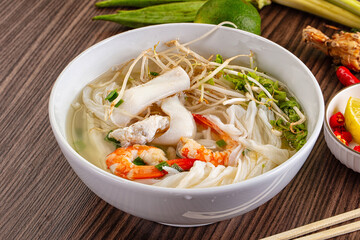Vietnamese soup Pho with seafood