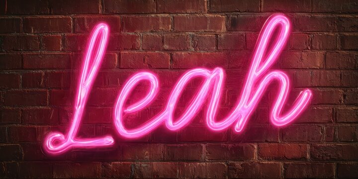 Vibrant Neon 'Leah' Illuminated on Brick Wall - A Playful First Name Design for Girls