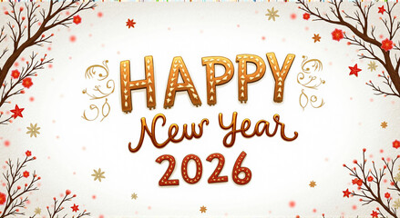 Shiny golden 2026 numbers with fireworks and holiday celebration theme
