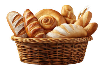 Abundant basket filled with freshly baked assorted breads and pastries