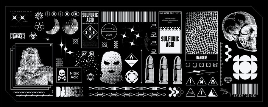 Futuristic HUD interface, big set in cyberpunk style, data panels, glitch effects, HUD, high-tech graphic elements. Vector set for interface design. 