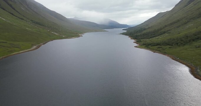 Aerial view of Glen Etive in Scotland, UK 