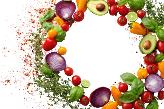 Vibrant, fresh produce arranged in a circular wreath formation