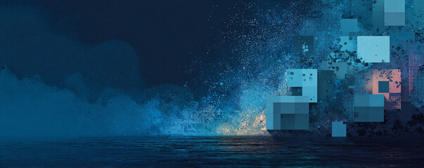 Digital data exploding, symbolizing big data, technology, disruption, and innovation