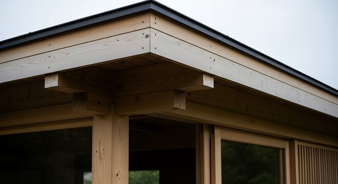 Architectural Detail of a Modern Wooden Building with Clean Lines.