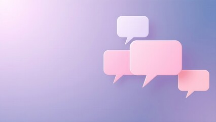 Modern feedback concept with floating speech bubble shapes on a soft gradient background.