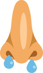 Cartoon human nose with mucus dripping out representing the common cold symptom of a runny nose