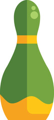 Green and yellow bowling pin standing up, simple vector illustration in flat style