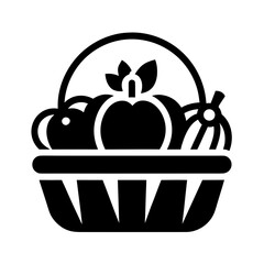 fall basket with apples and pumpkins vector icon 