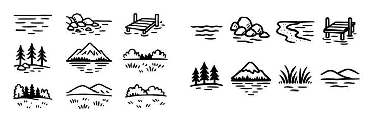 Obraz premium Lake Landscape Icons