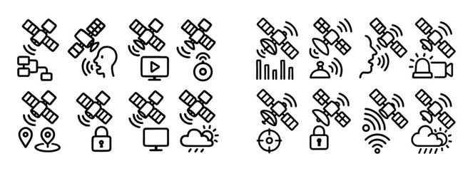Fototapeta premium Satellite Signal Doodle Icons